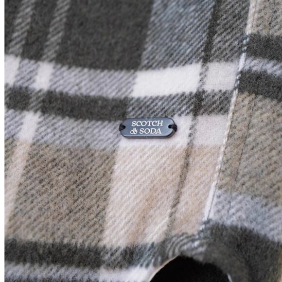 NWT Scotch & Soda Wool Blend Check Long Shirt Jacket S/M Field Green - Picture 11 of 14